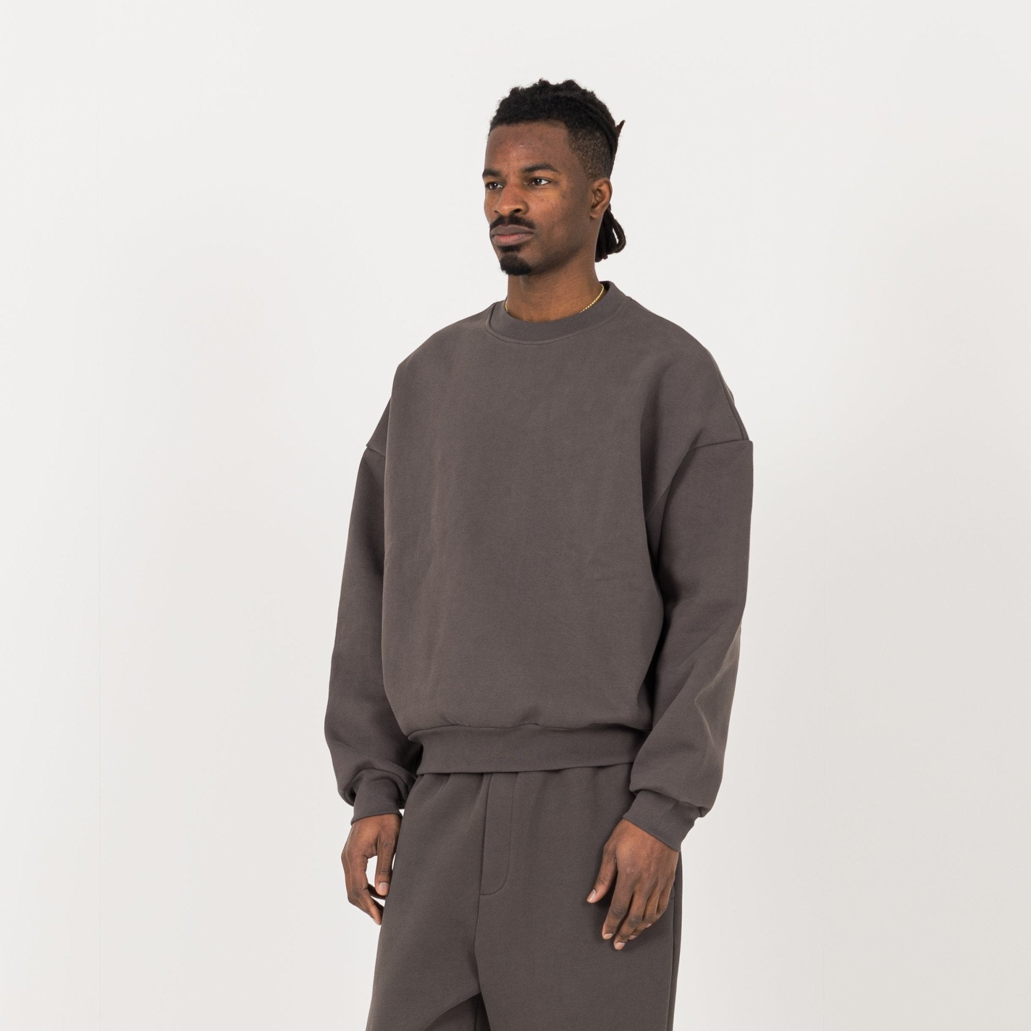 Model view of Destructive Sculpt Moor Brown Sweatshirt